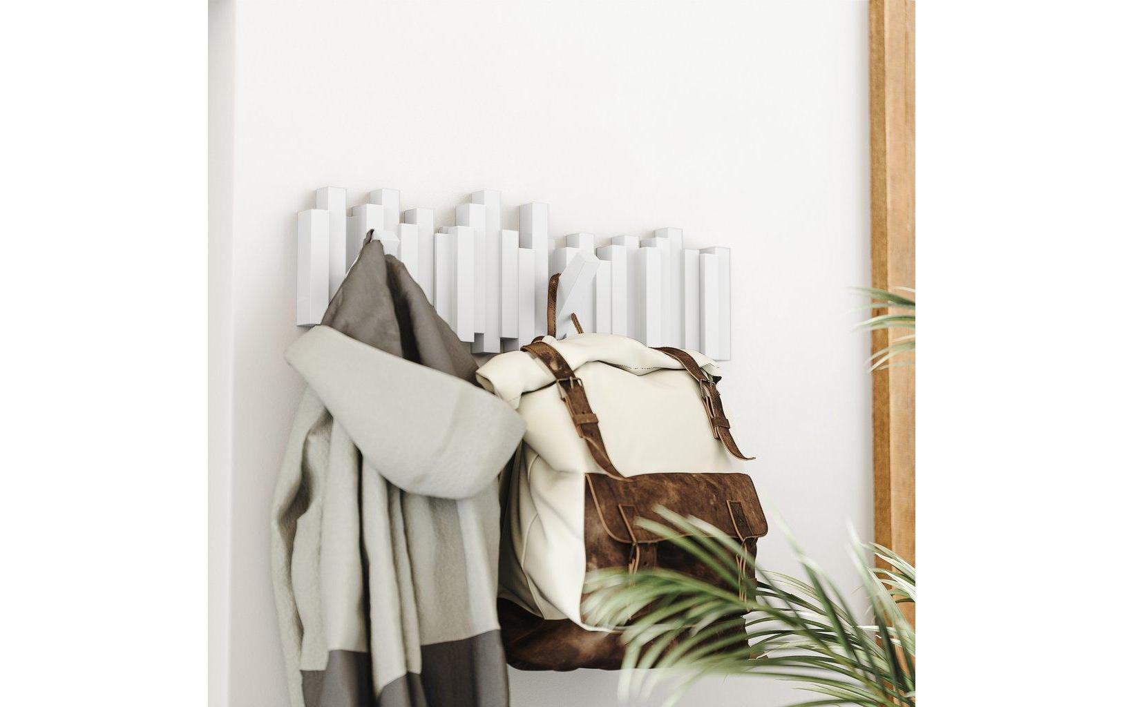 Wandgarderobe Sticks WeissGarderobenleiste mit 5 beweglichen Haken
