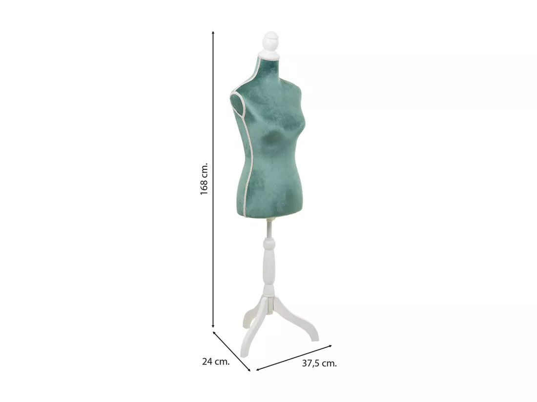 Mannequin en bois et mousse habillé de tissu bleu 24x37,5x168h