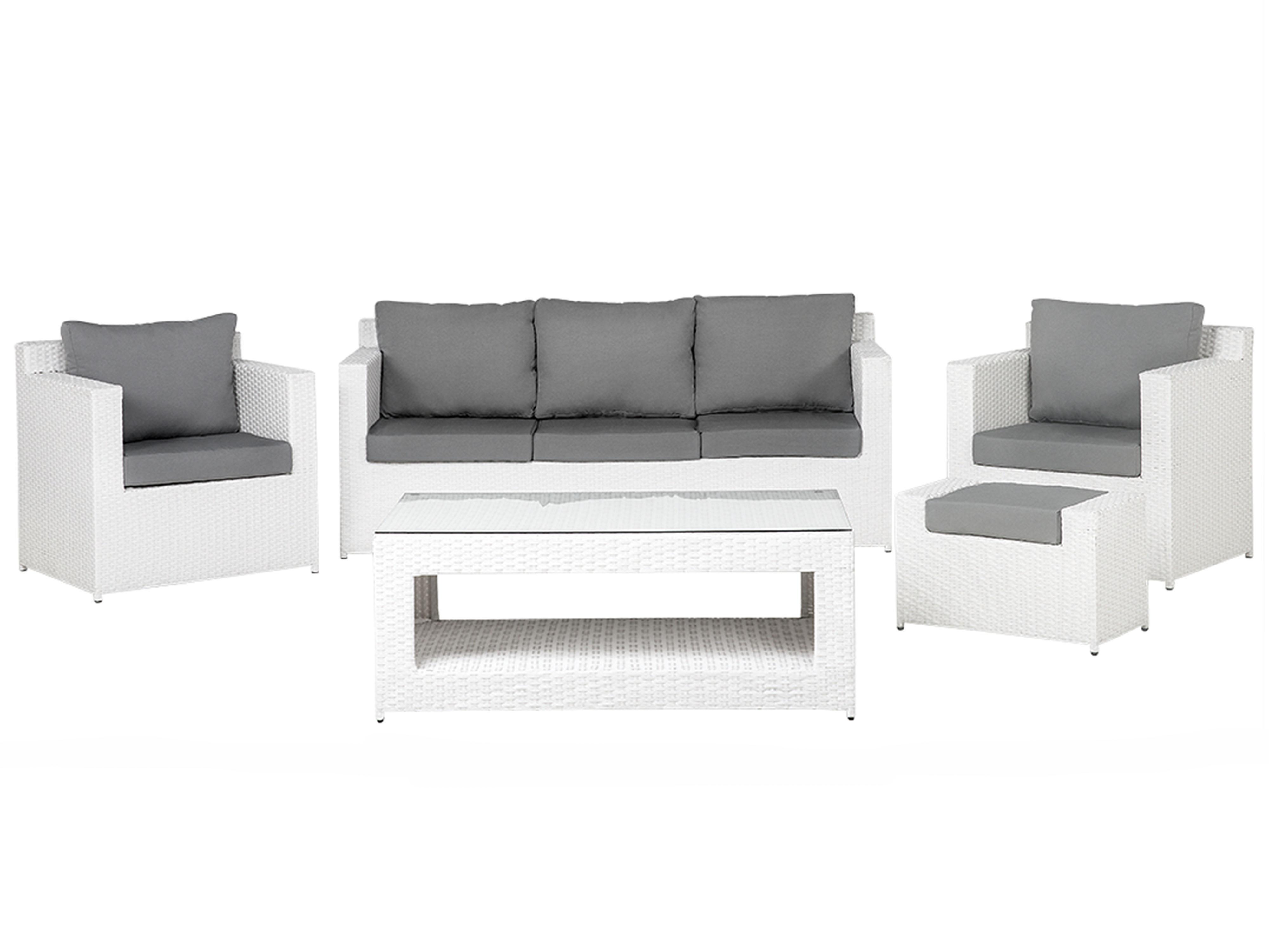 Loungeset met tafel en ottomaan 6-zits ROMA PE rotan Wit
