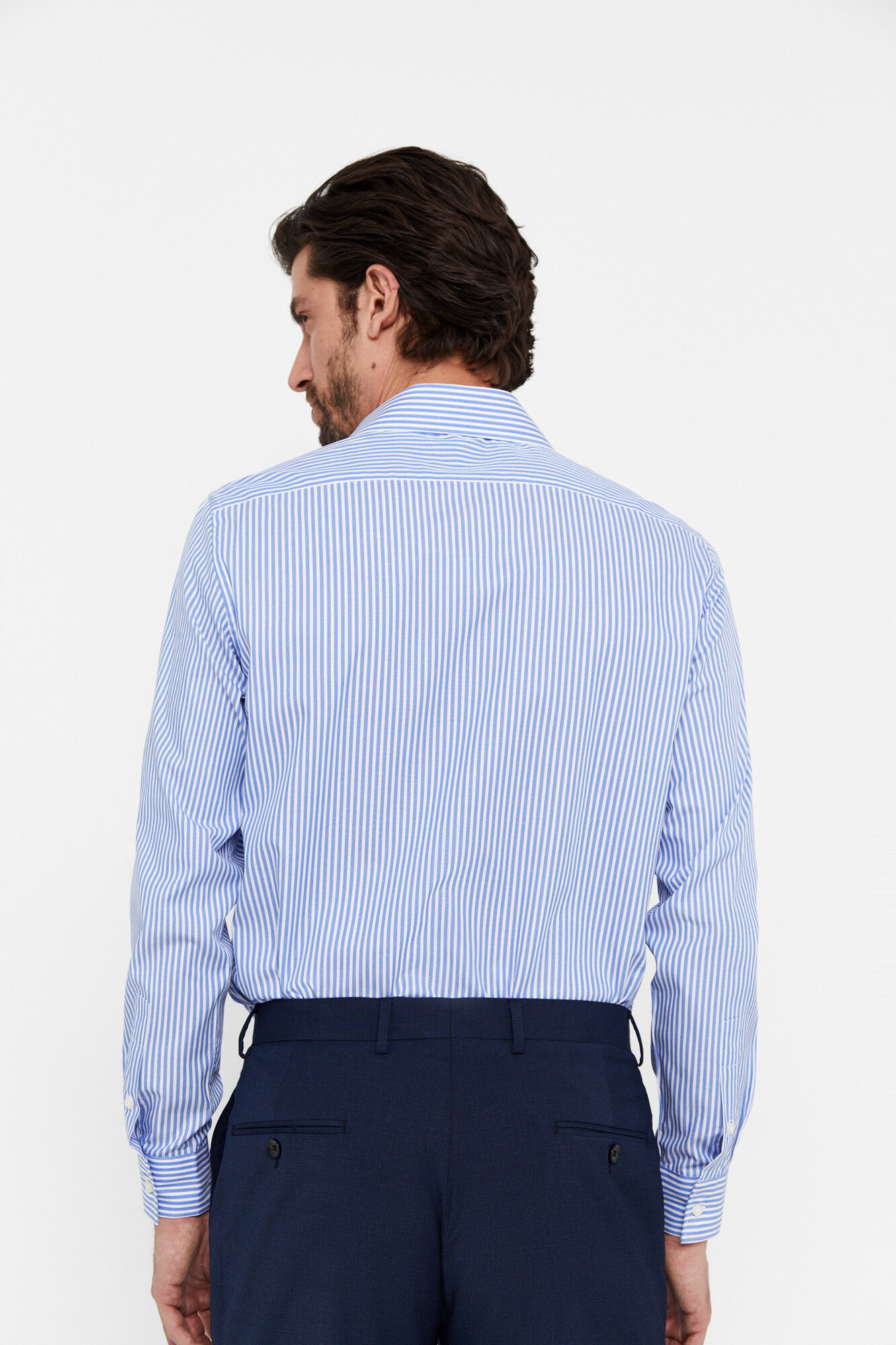 Camisa social listrada, fácil de passar - Azul