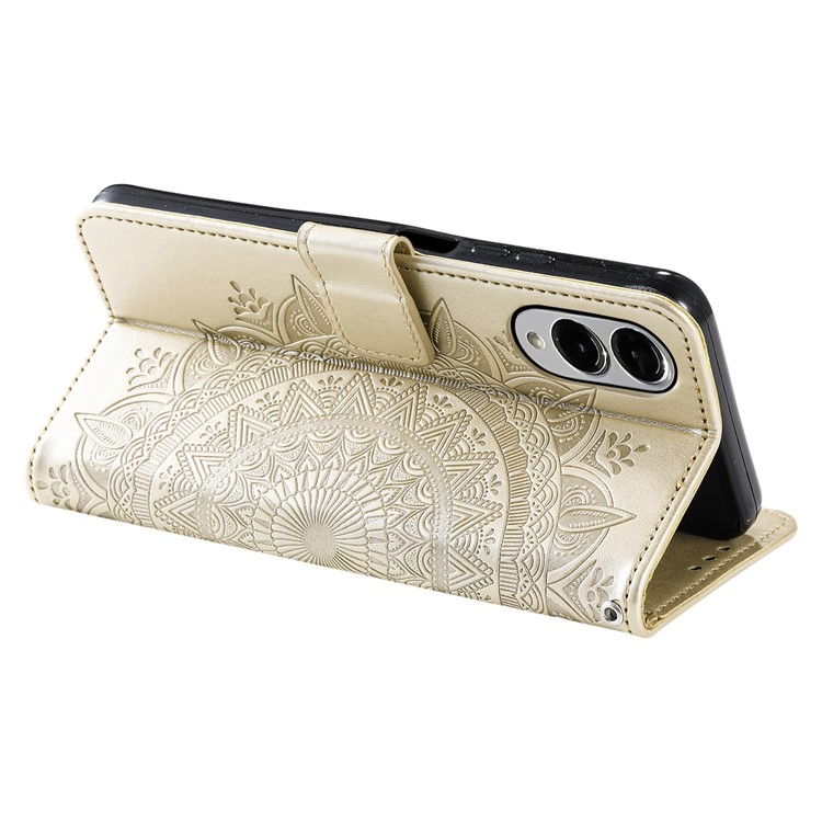 Samsung Galaxy S25 Edge Leder Tasche Wallet Mandala Flowers Imprint - Gold