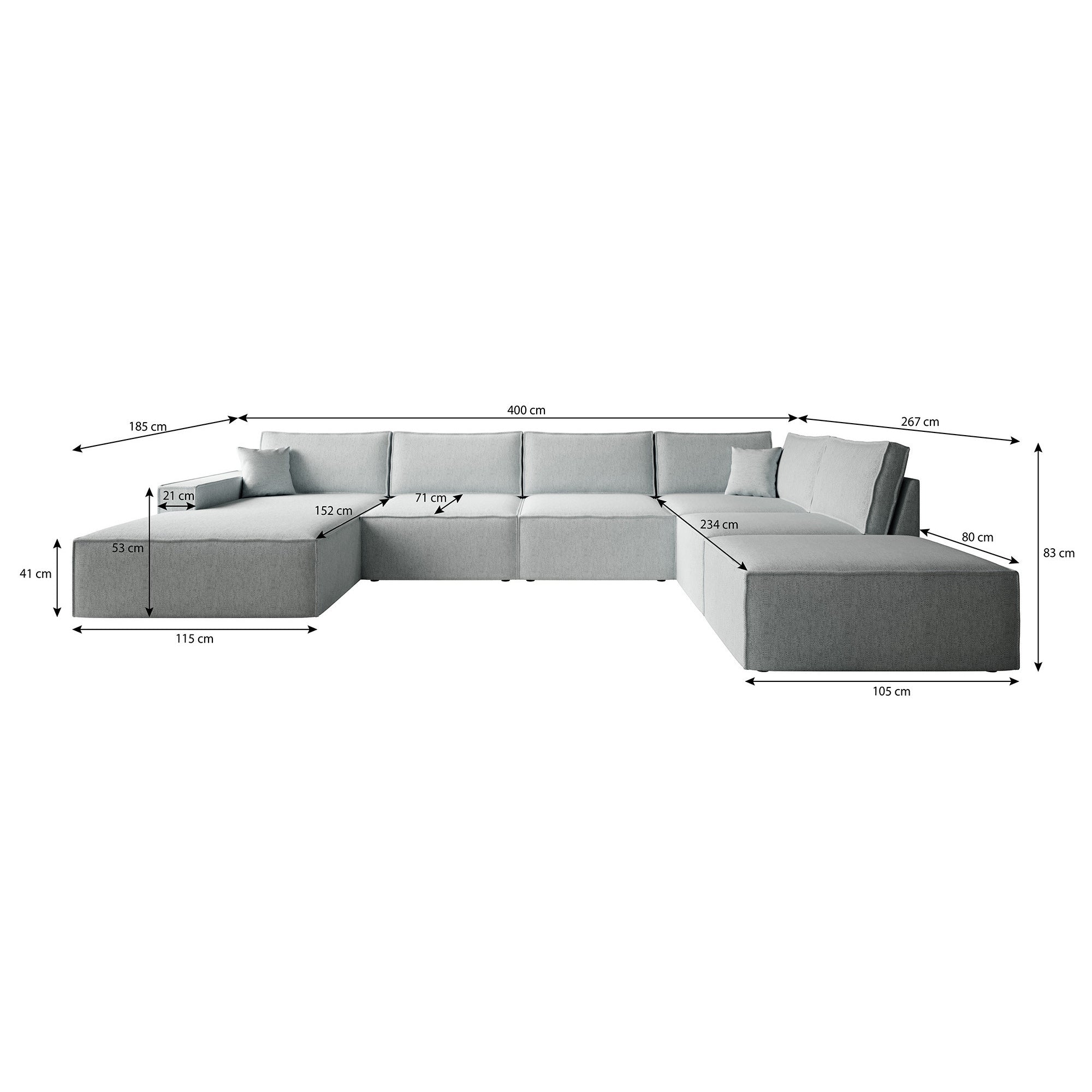 Manolo - Hoekbank 5-zits met chaise longue - Stof beige - Links
