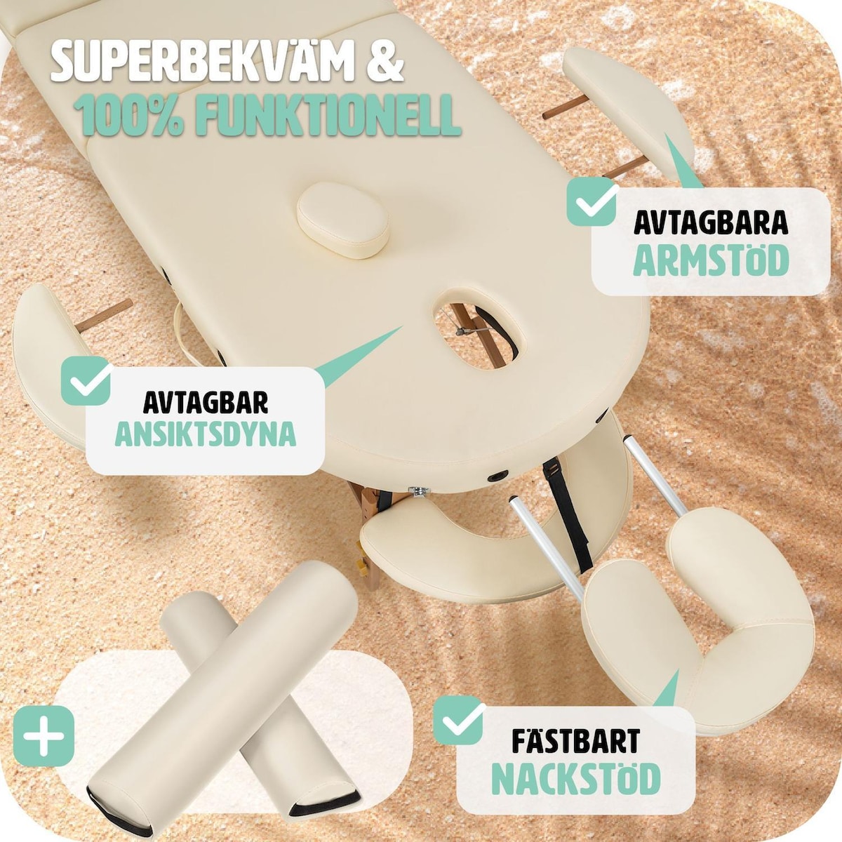 3-sone Massasjebenk oval, 5 cm polstring - beige