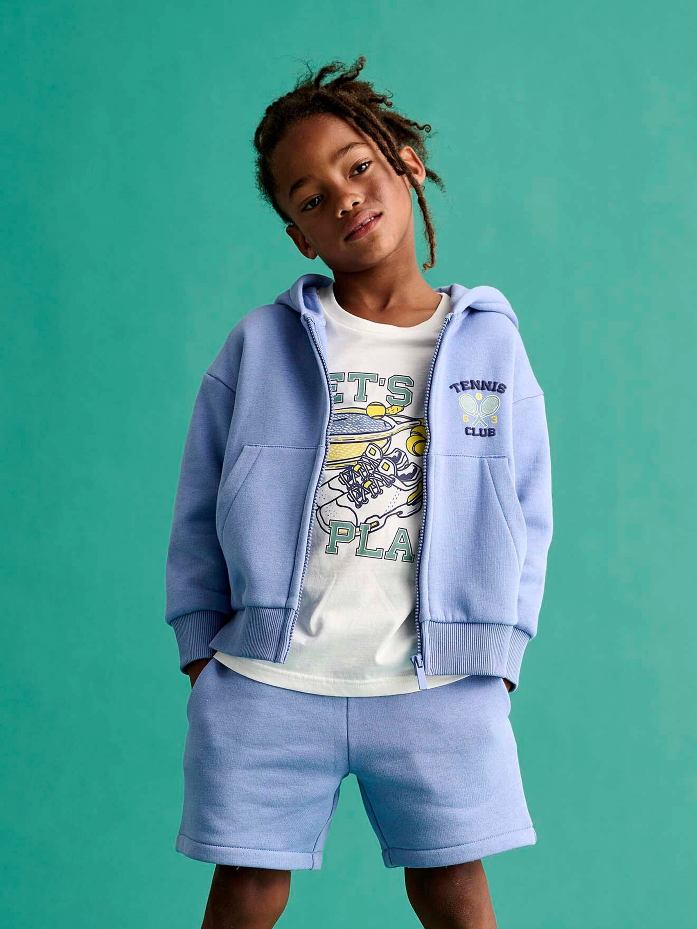 Vertbaudet Jungen Sport-Set: T-Shirt, Sweatjacke & Shorts blau