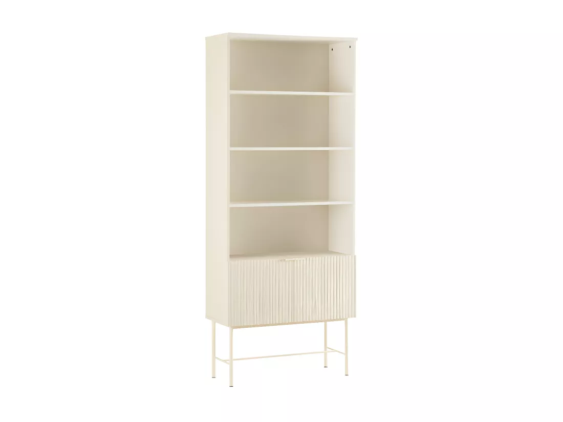 Molly - Bibliothèque 4 niches, 2 portes en bois et métal H200cm - Crème