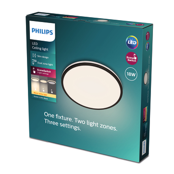 Philips plafonnière Ozziet zwart 1x18w