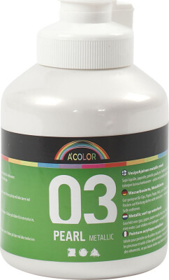A-Color - Skole Akrylmaling - Metallic - Hvid - 500 ML