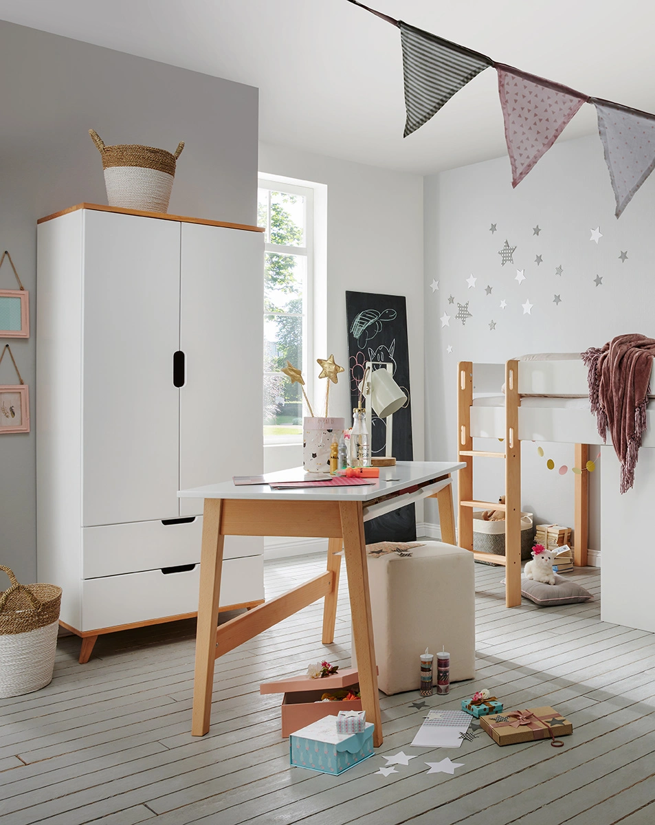 Kleiderschrank INFANSCOLOR I (Farbe: weiß/Buche)