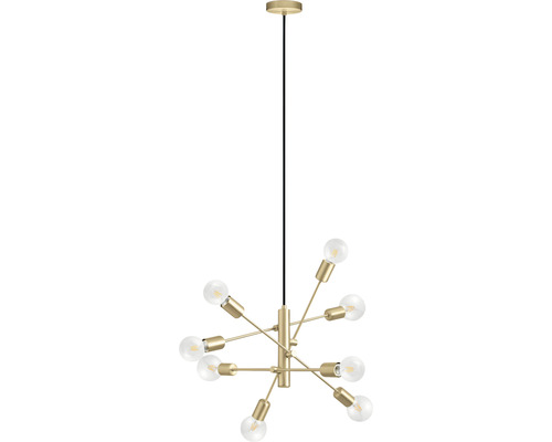 Hanglamp, 8-lichts, HxØ 110x71 cm, messing/geborsteld/zwart