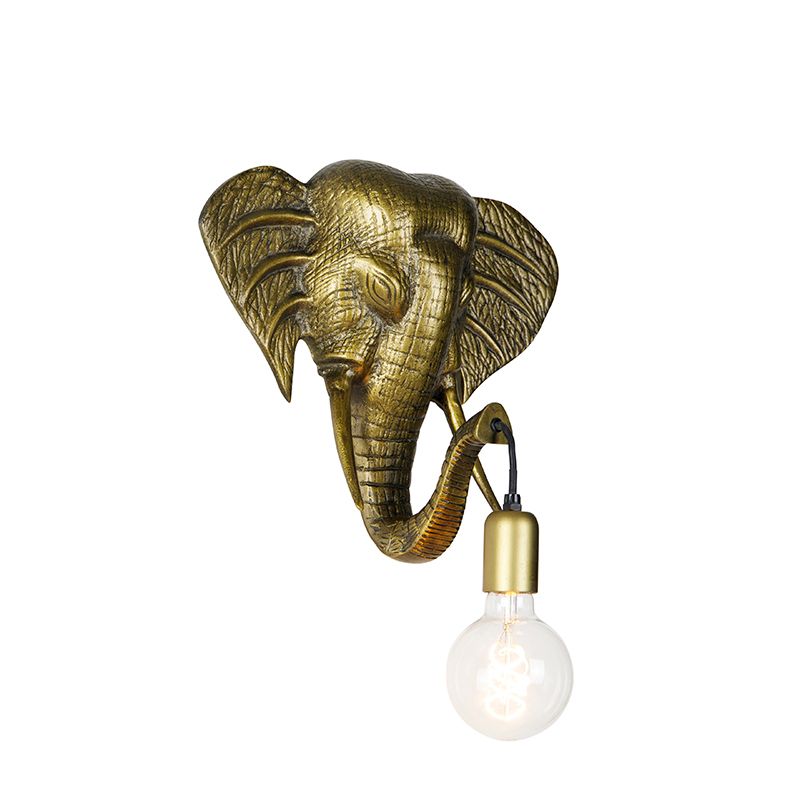 Vintage wandlamp goud - Animal Elefant