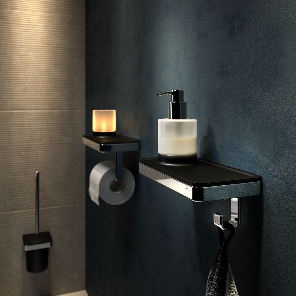 Geesa Frame toiletrolhouder met planchet en (LED licht)houder zwart/chroom
