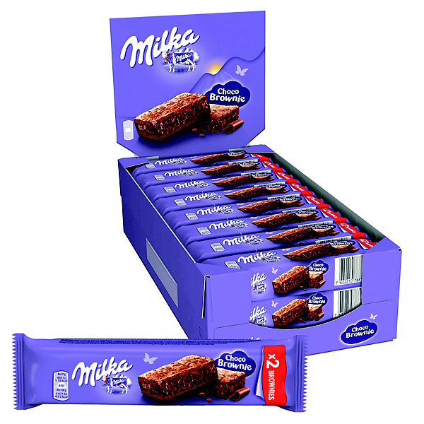 Milka Choco Brownie - Gâteau moelleux au chocolat au lait avec des pépites - Lot de 24 pochons de 2 gâteaux
