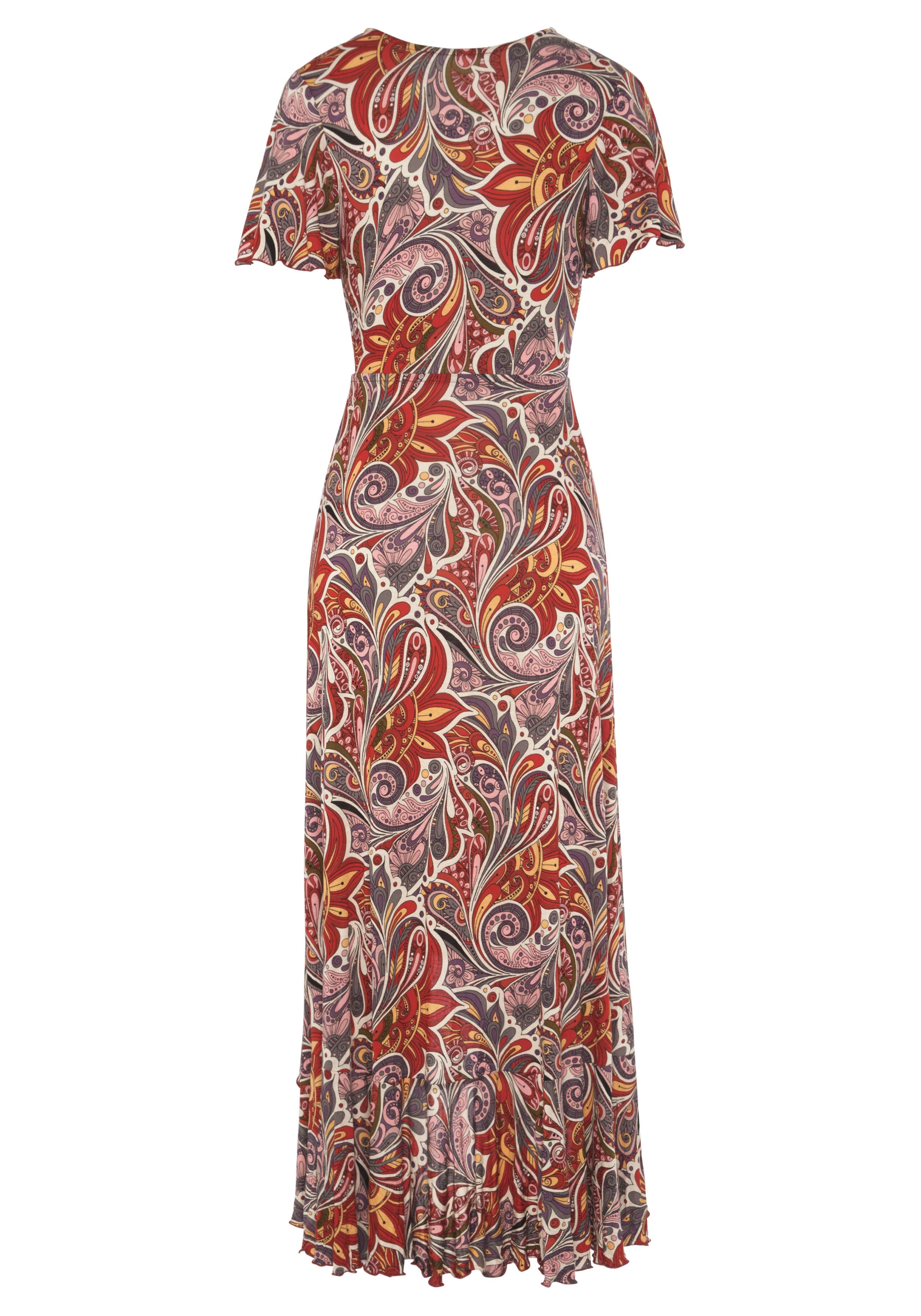 LASCANA Maxikleid mit Paisleydruck, Schlitz und Volant, Flügelärmel, Druckkleid