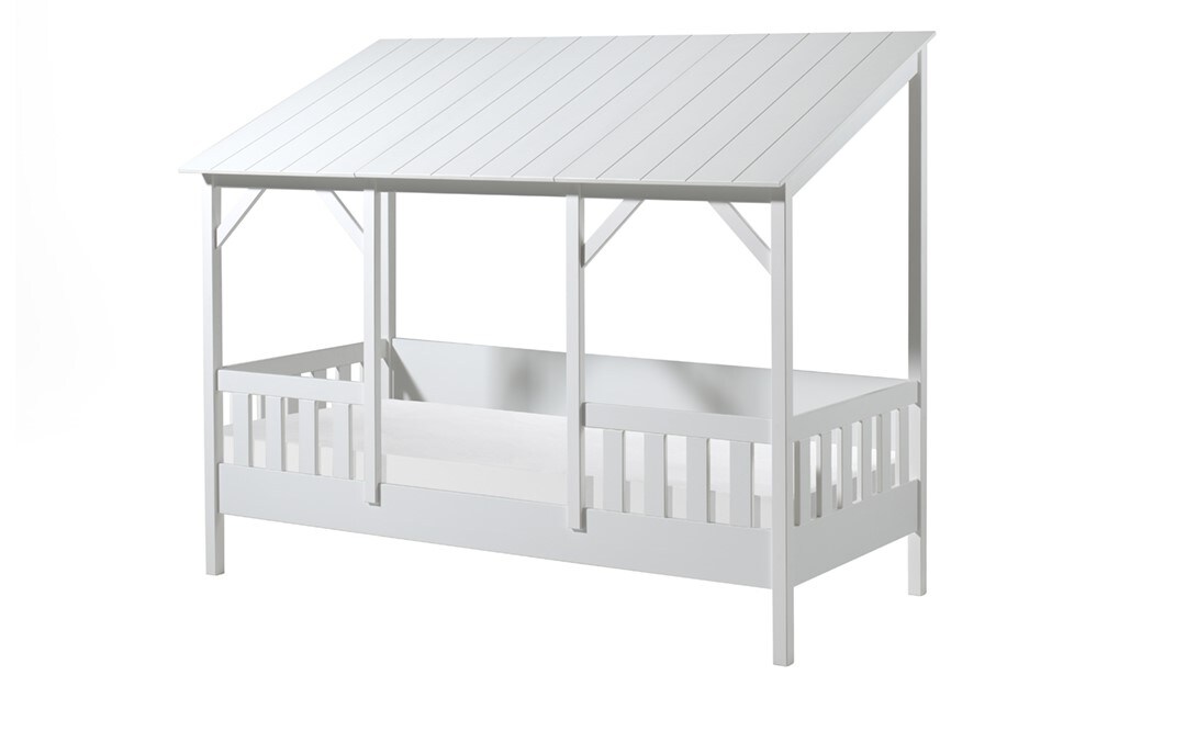 Hausbett mit 90 x 200 cm Liegefläche, Dach in Weiß
