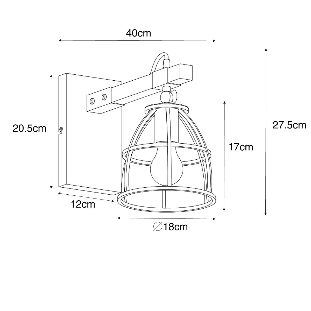 Smart wandlamp donkergrijs met hout verstelbaar incl. Wifi A60 - Arthur