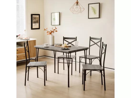 Ensemble Table à Manger avec 4 Chaises, Table de Cuisine avec 4 Chaises, Cadre en Métal, 110x70cm