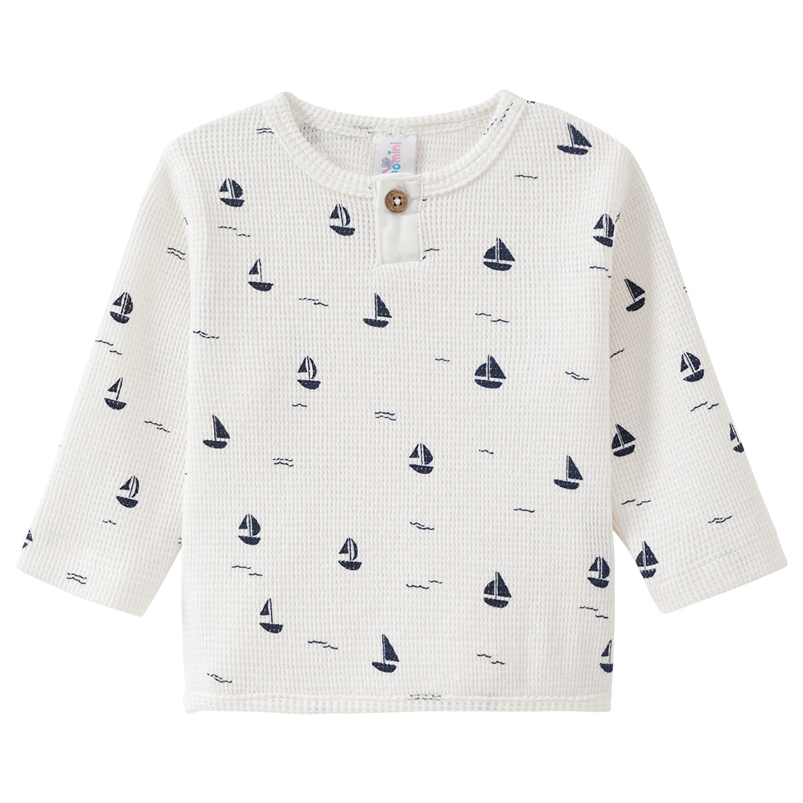 Topomini 2 Newborn Langarmshirts aus Waffel-Piqué hellbraun / weiss