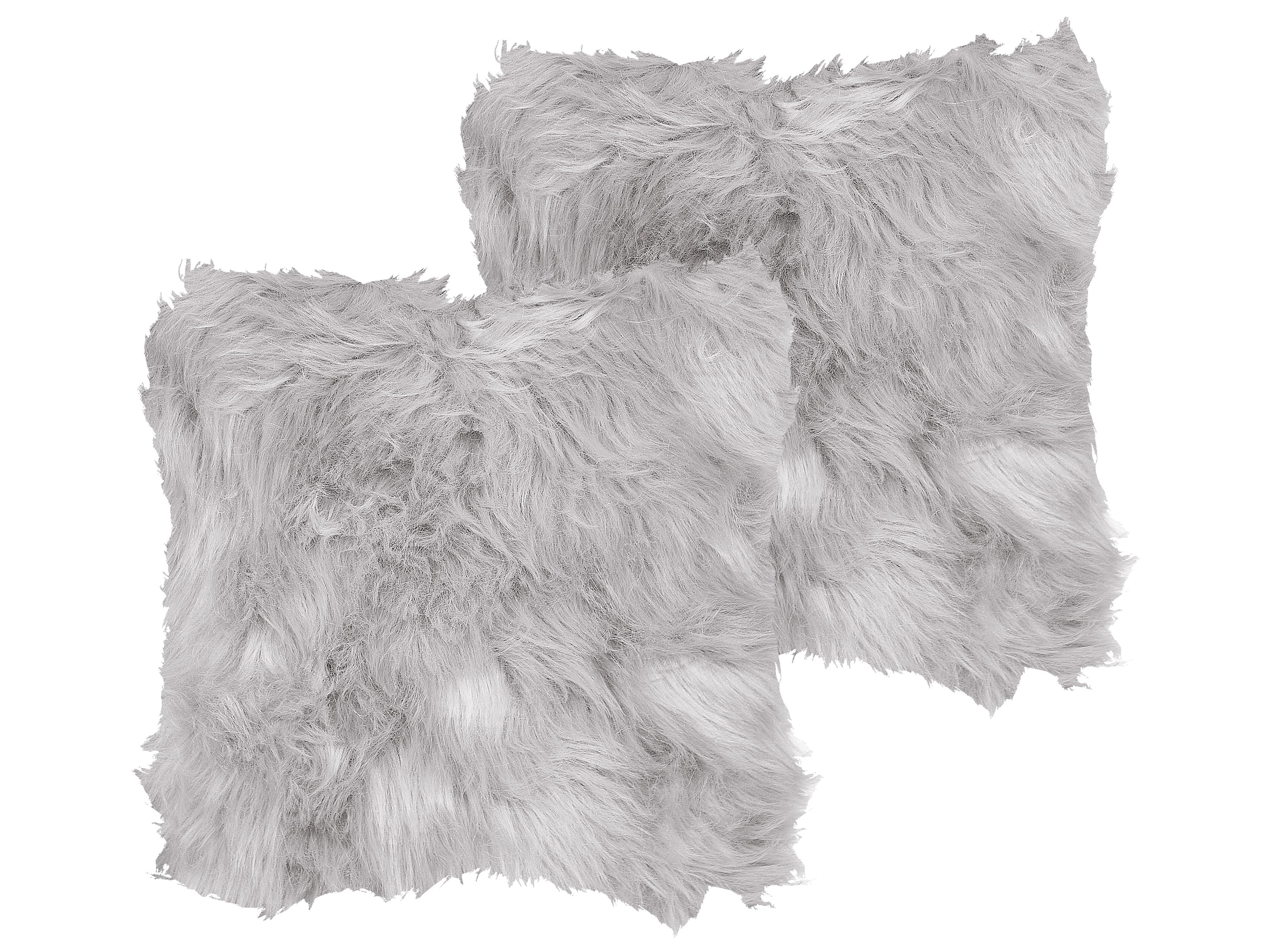 Set van 2 sierkussens LUBHA Nepbont 42 x 42 cm Lichtgrijs effen