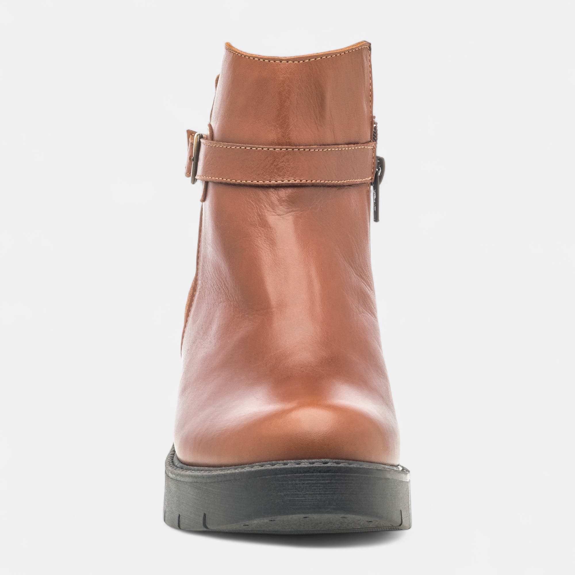 Boots à talon Femme en cuir cognac