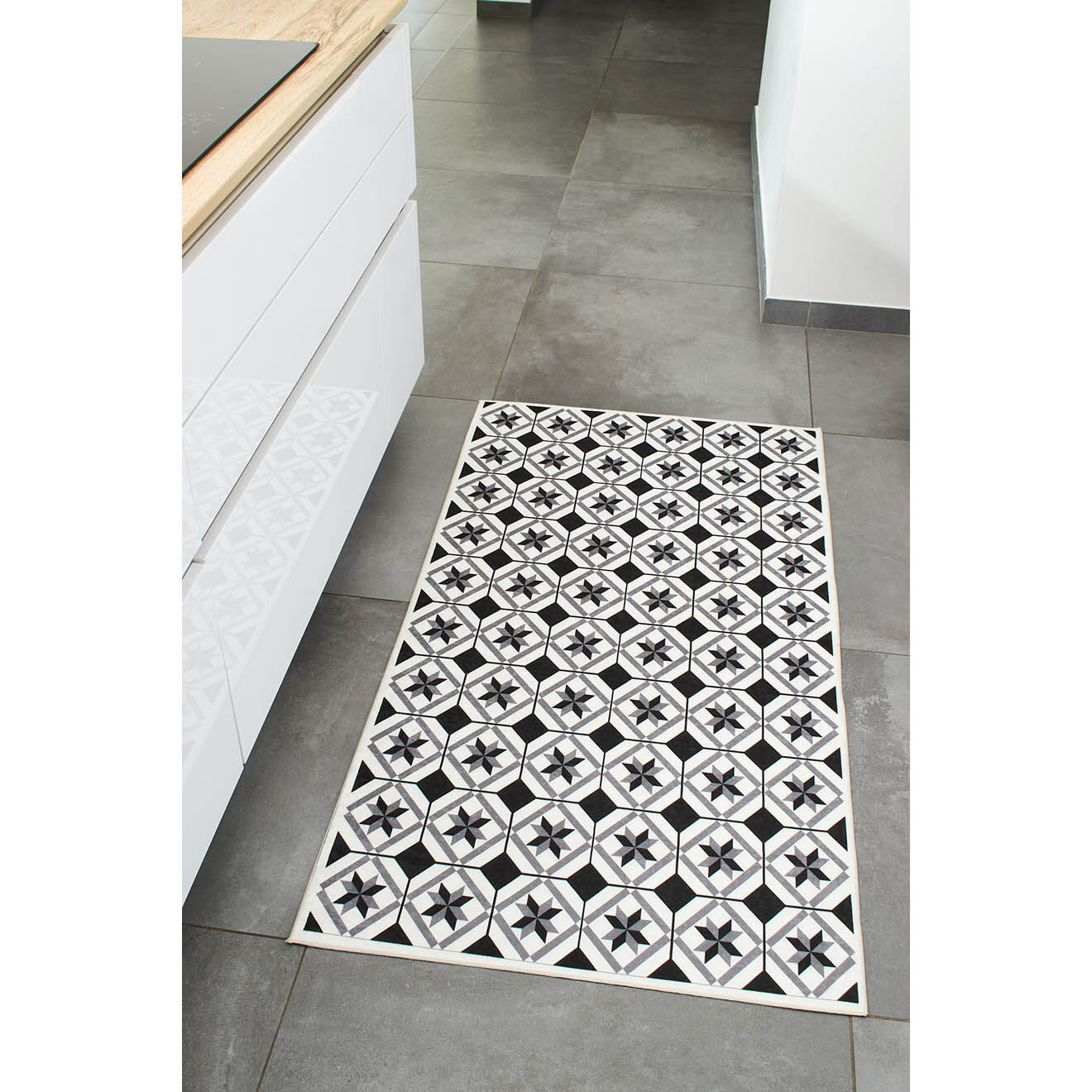 Nazar Rugs Tapis Azulejo 754 noir - 80x150 cm