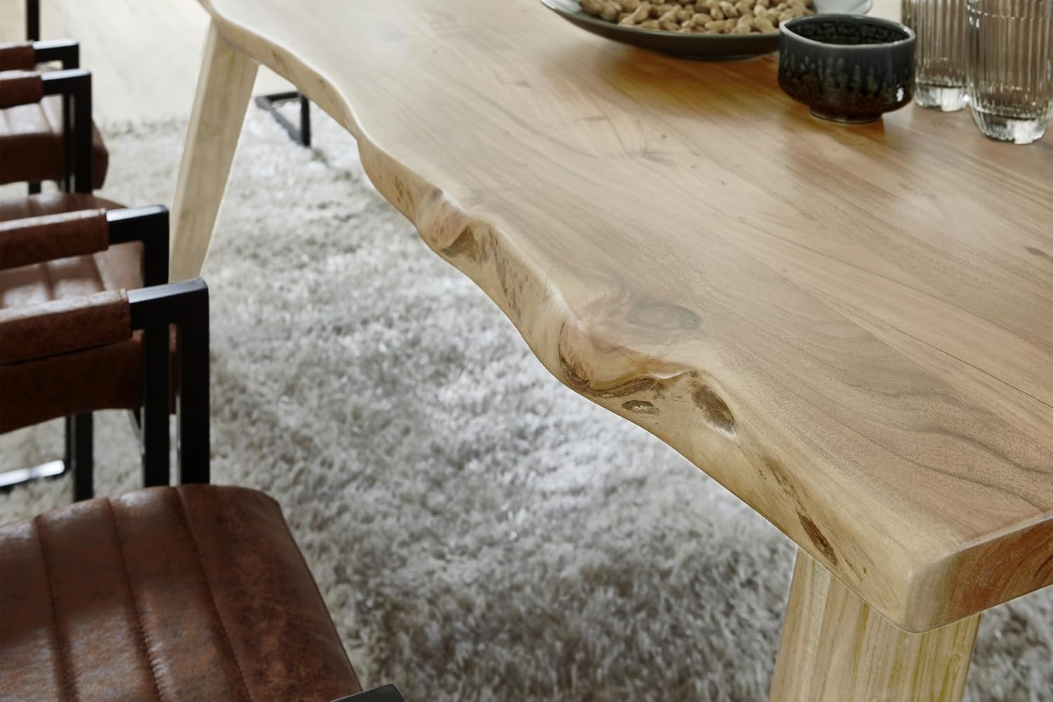 SAM Esstisch 120x80 cm Nelly, Akazienholz massiv & naturfarben, Baumkantentisch mit A-Holzgestell, echte Baumkante, pflegeleichter Holztisch