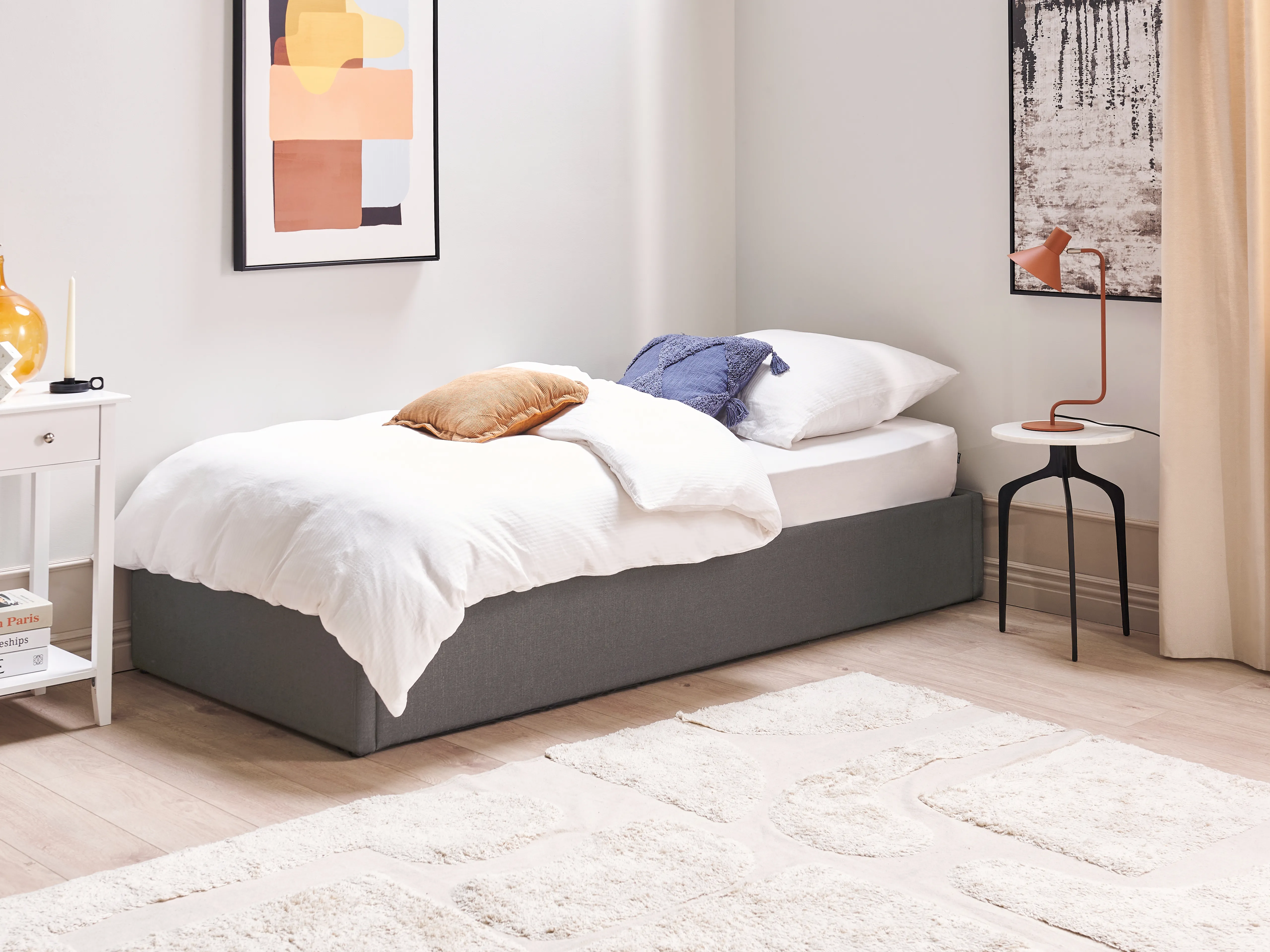 Opbergbed zonder hoofdbord Stof DINAN 90 x 200 cm Donkergrijs