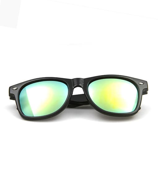 Retro Wayfarer solbriller Black Mirror Glass Gold + Senile Cord