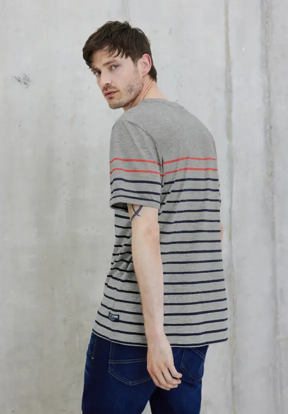 T-Shirt im Streifenmix - silver grey melange