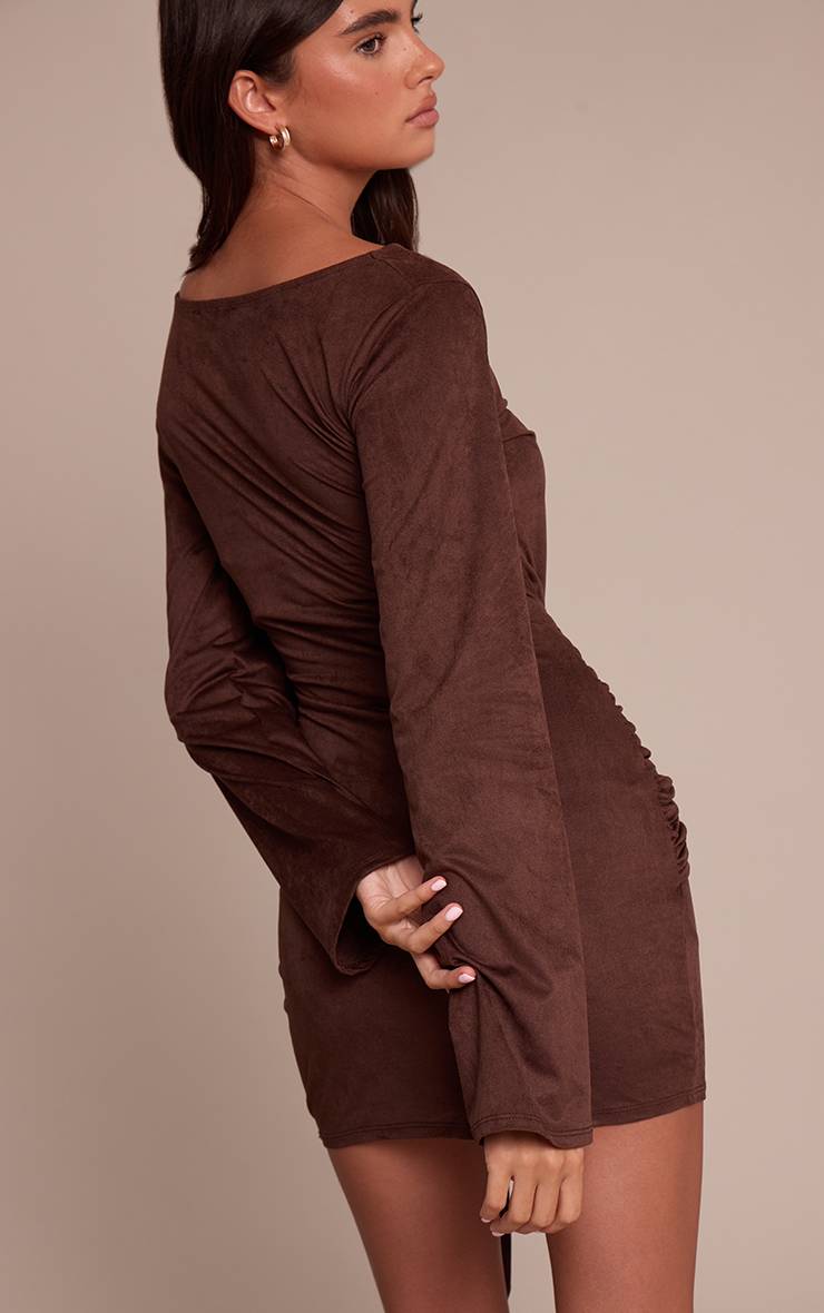 Chocolat Robe Moulante En Synthétique À Encolure Bateau Et Détail Ceinture À Nouer À La Taille