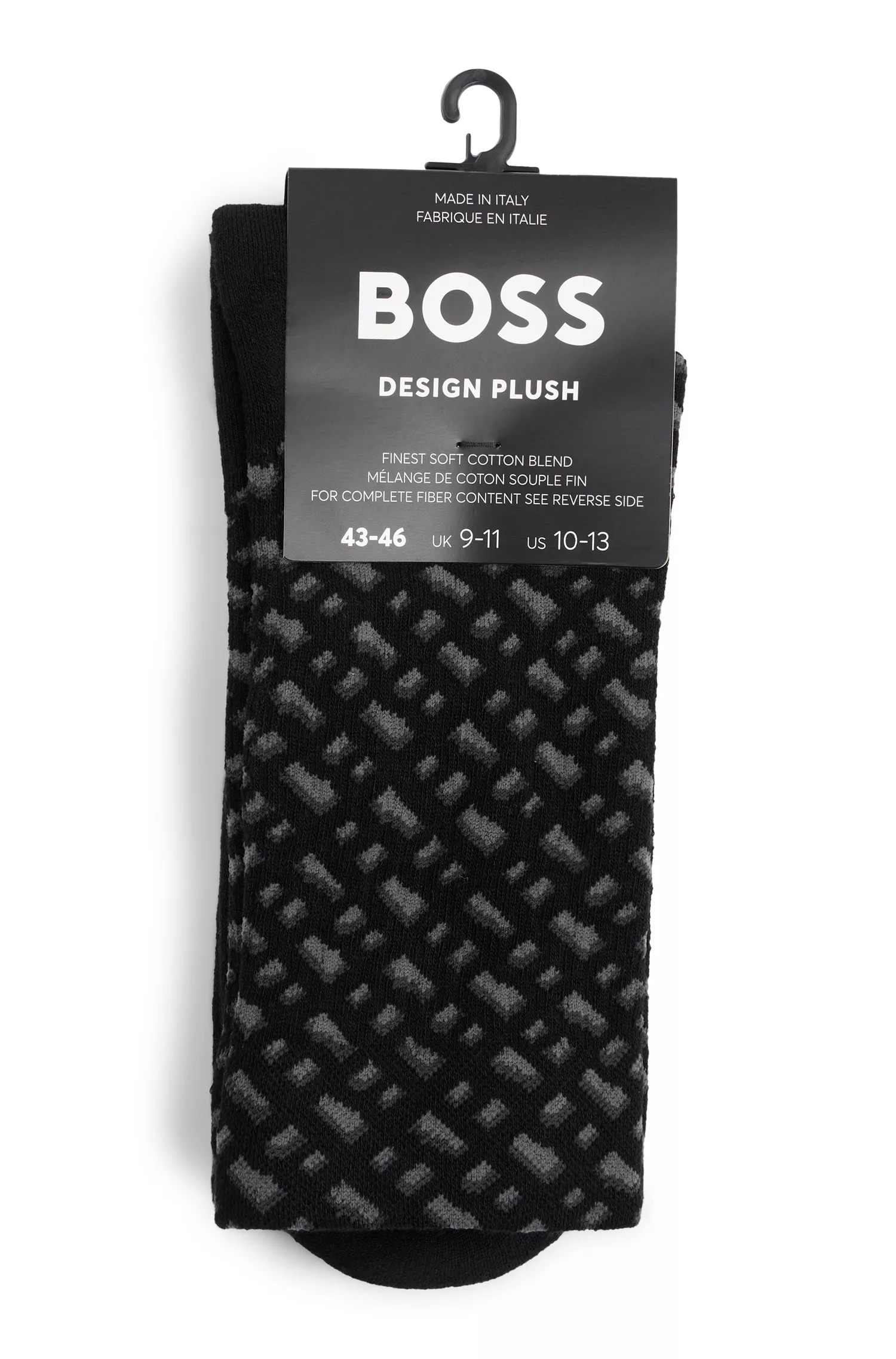 Meias BOSS pretas de comprimento regular com estampa de monograma.