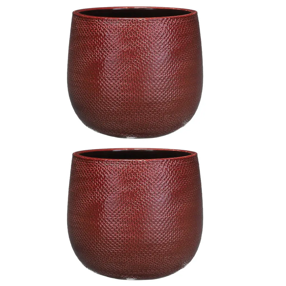 Mica Decorations Plantenpot - rood - keramiek - 19x21 cm
