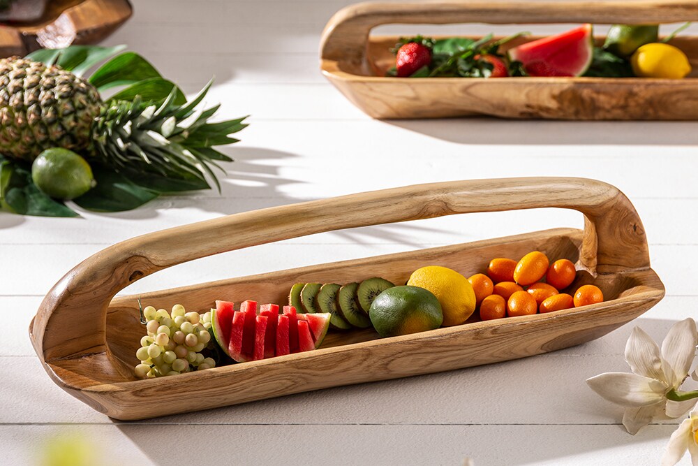 riess-ambiente Holzschale BALI - Massivholz 60cm Teakholz mit Griff natürliche Maserung handmade
