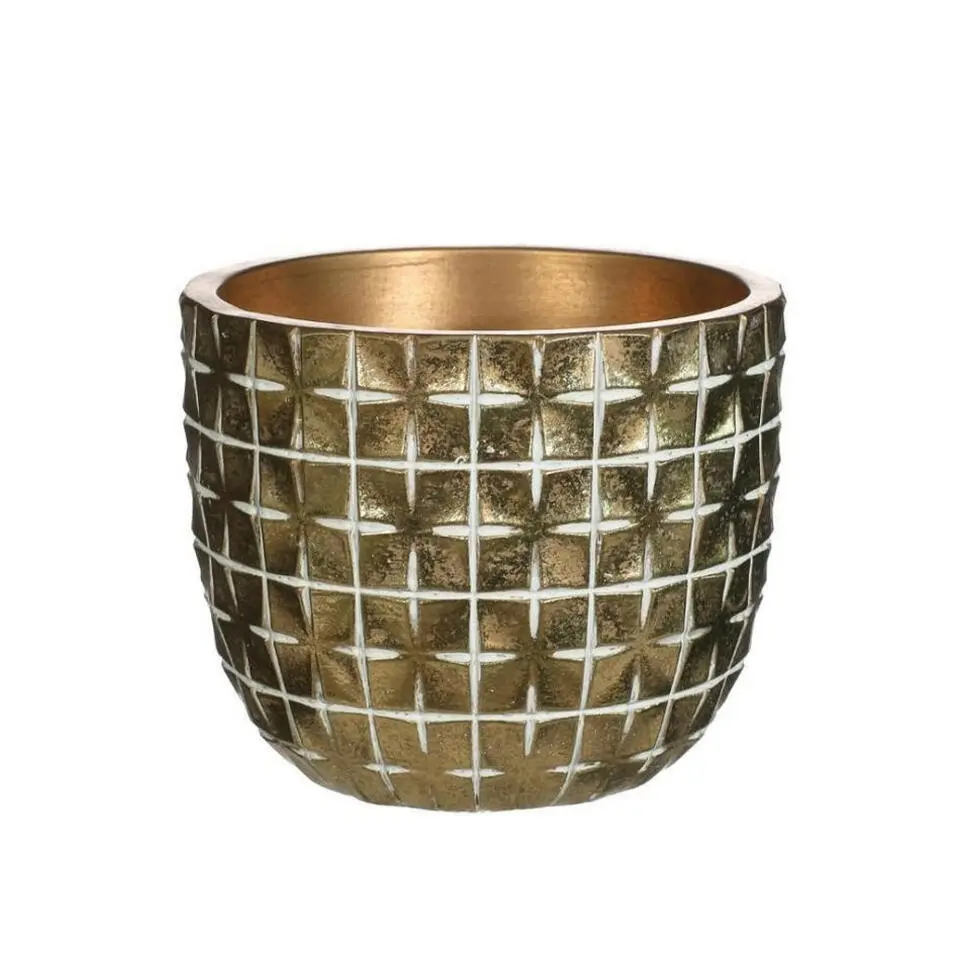 Ideas4Seasons Bloempot ruit motief Hanoi - goud - D10 x H8 cm