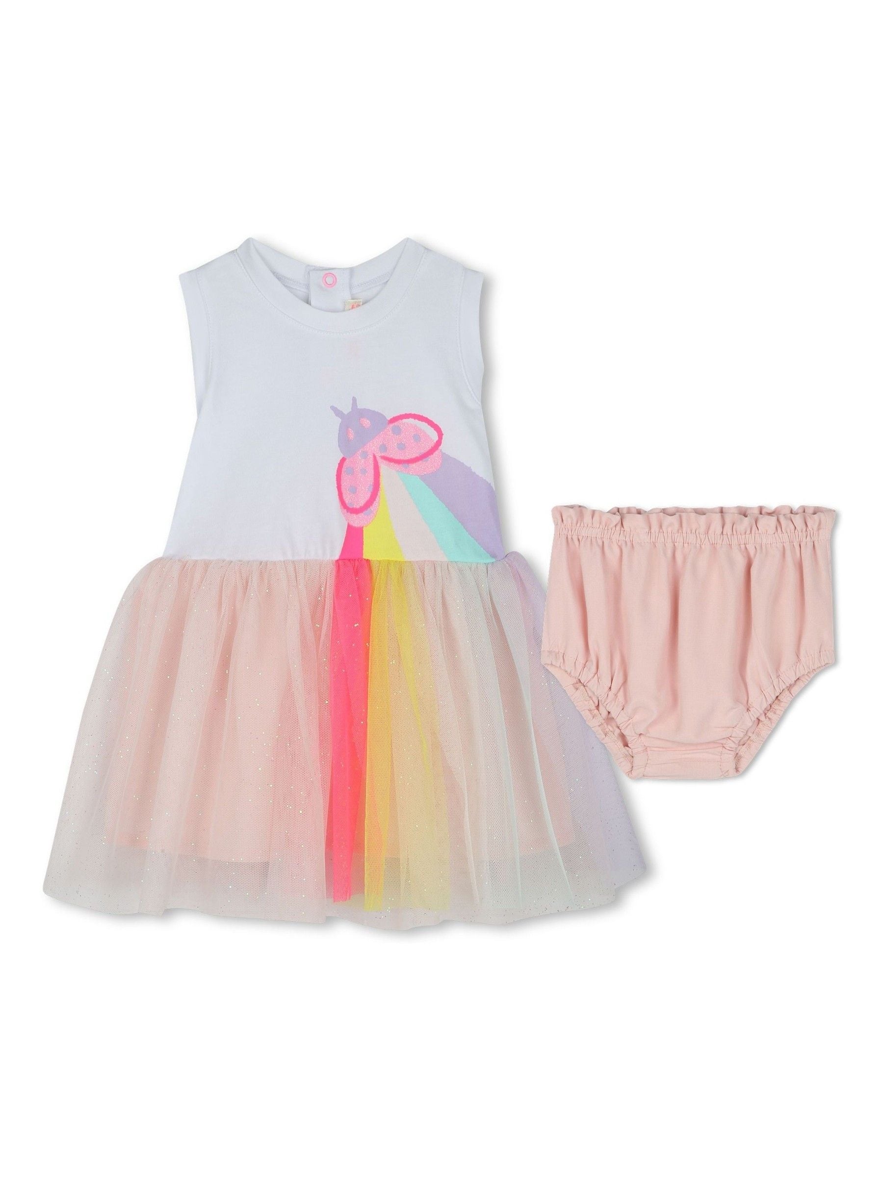 Billieblush roze mesh pailletten babyjurk en bloomer set