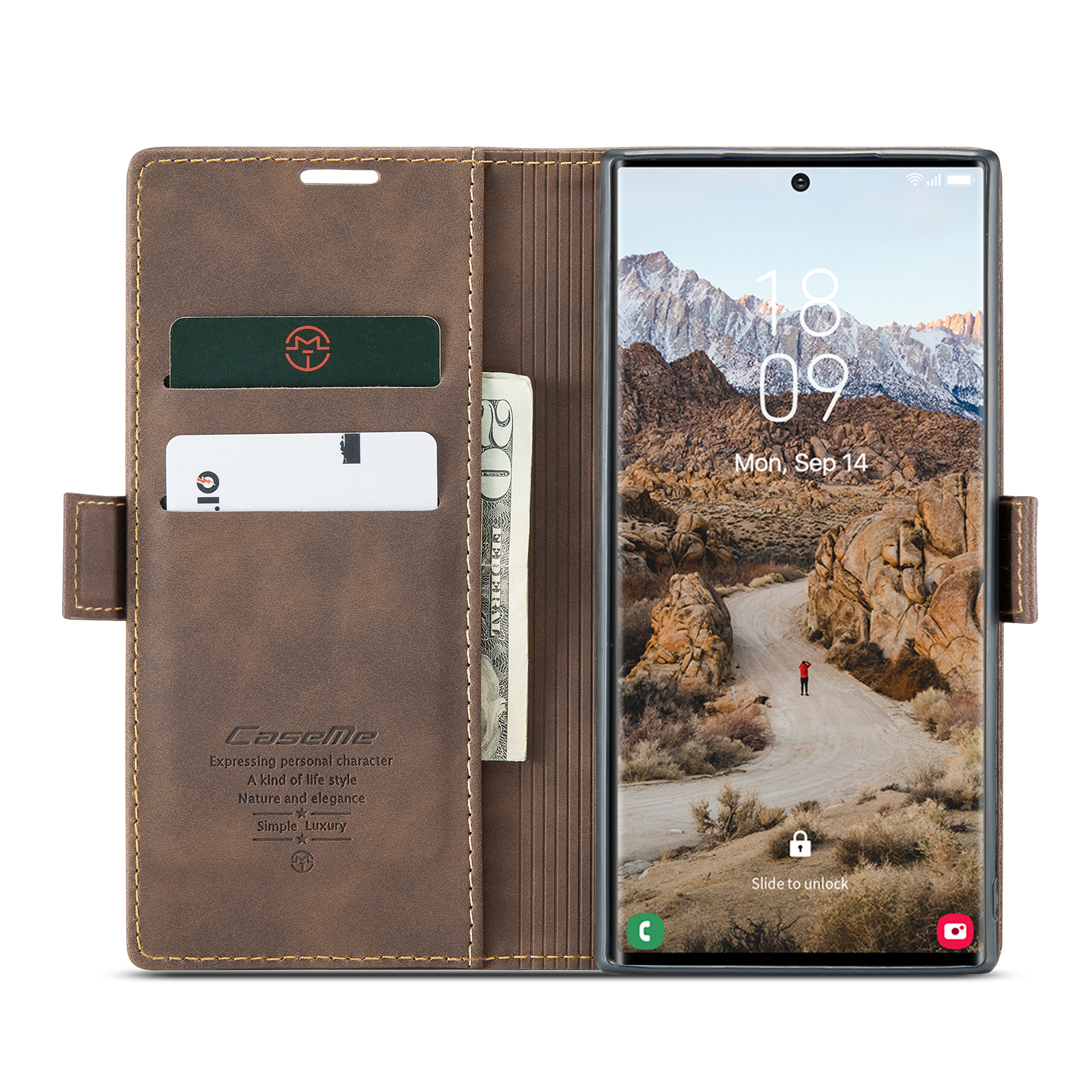 Samsung Galaxy S25 Ultra Leder Tasche Flip Wallet Etui mit Kartenfächern - Dunkelbraun