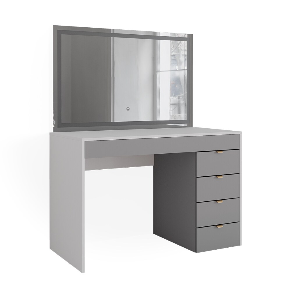 Vicco Schminktisch Elise Weiß Grau 115 x 76 cm modern Frisiertisch Schubladen LED-Spiegel