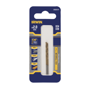 Irwin titanium metaalboor Ø2 mm 2 stuks