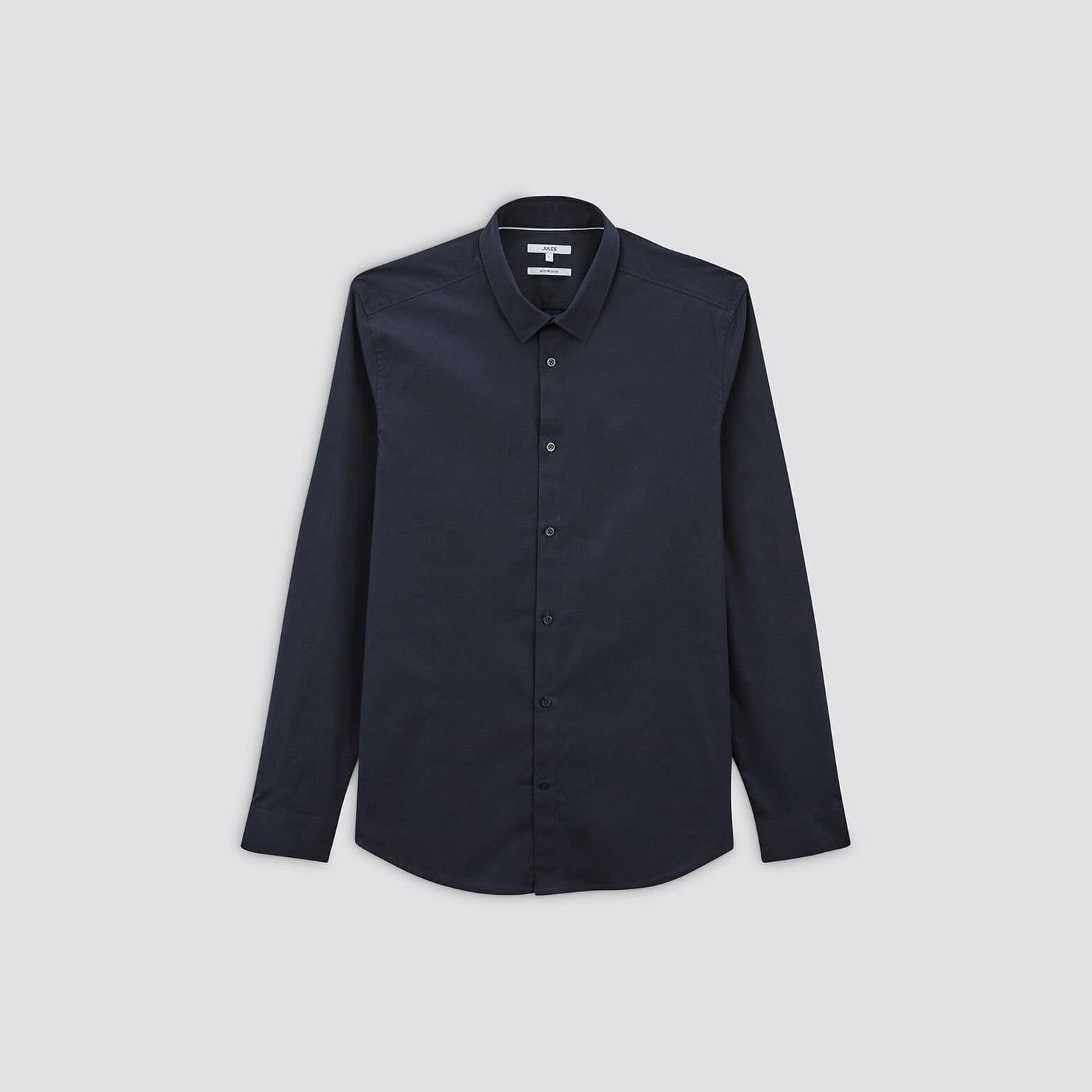 Chemise slim unie coton biologique stretch Bleu foncé