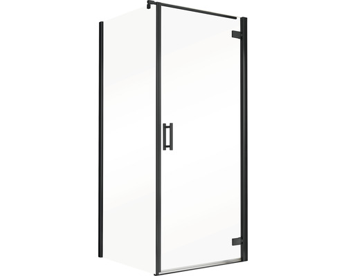 Douchedeur met zijpaneel en draaideur SCHULTE TouraPlus ExpressPlus 80 x 80 cm, zwart profiel, helder glas, vuilafstotende glascoating, deurscharnier rechts