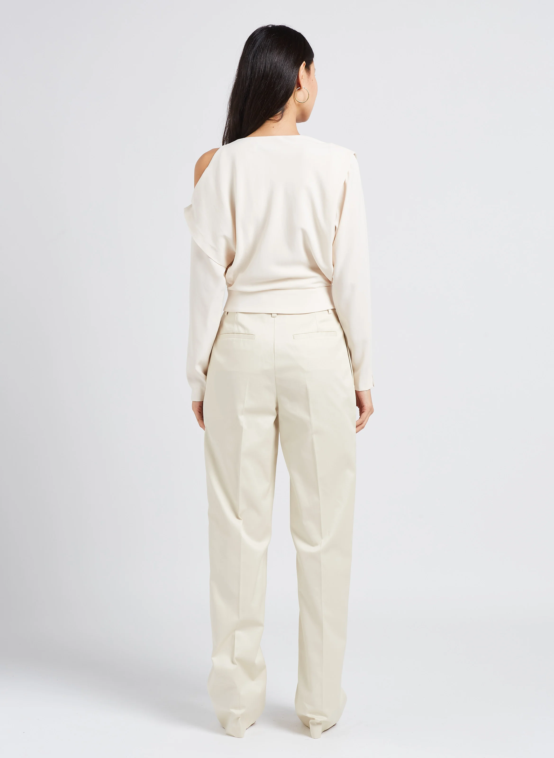 OSNI - Pantalon droit taille haute à pinces en coton | Blanc