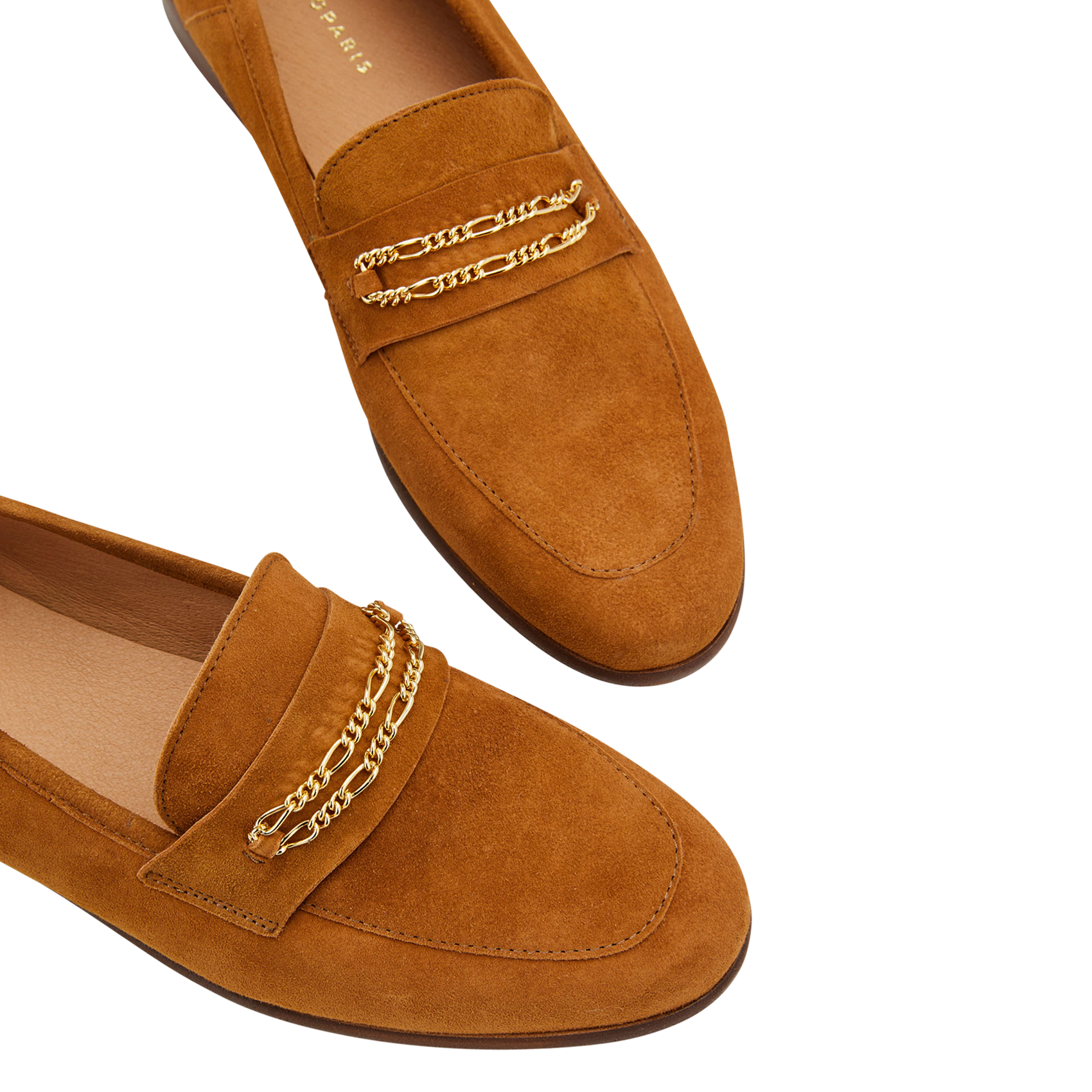 VERINE - Mocassins à détail chaîne en cuir velours | Marron