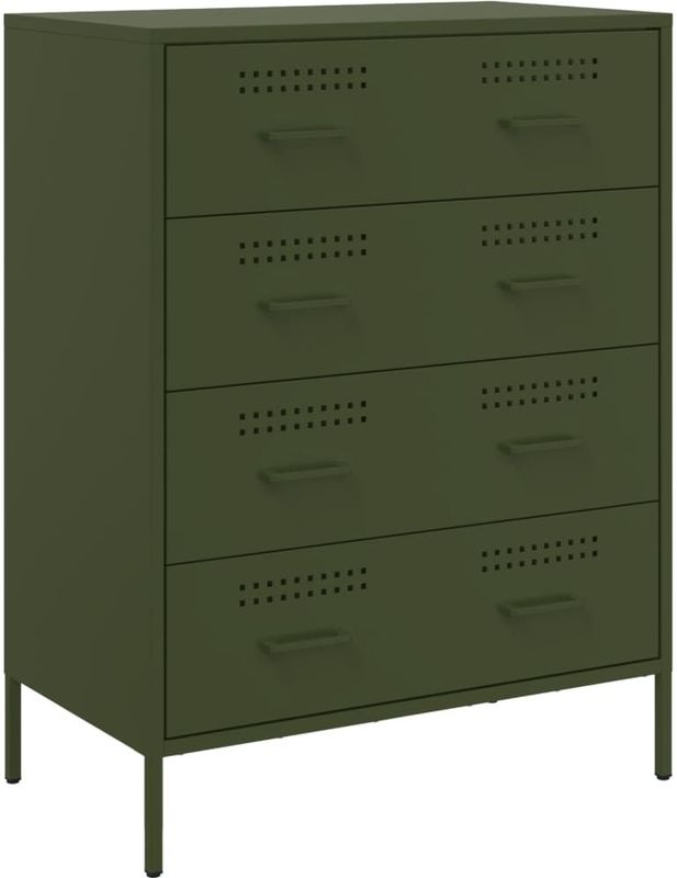 vidaXL - Dressoir - Olijfgroen - Staal - 4 Lades - Industriële Stijl
