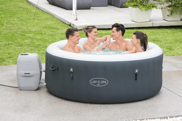 Bestway 60009, 669 L, 4 person(er), Rund, Boble/Jet massage, Acrylonitrilbutadienstyren, PVC, Grå, Hvid