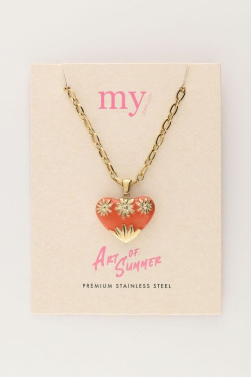 Art schakelketting met oranje vintage hart