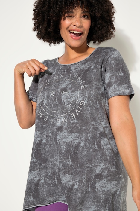 T-Shirt, A-Line, Batikdruck, Smiley, Halbarm