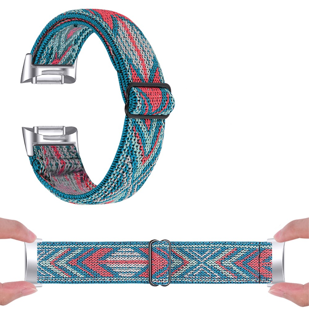 Fitbit Charge 6 / 5 Elastisches Nylon Gummi Armband (Gelenkumfang: 155-235mm) - Türkis / Rosa