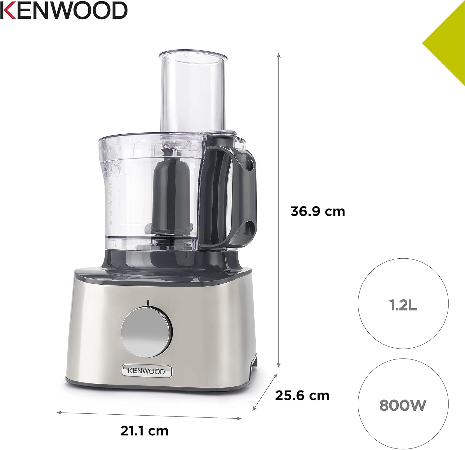Kenwood Multipro Compact FDM301SS Kompakt-Küchenmaschine, 2,1 Liter, inkl. Edelstahl Messer, 3 Arbeitsscheiben und 4 weiteren Zubehör-Teile, Metallgehäuse, 800 Watt, Silber