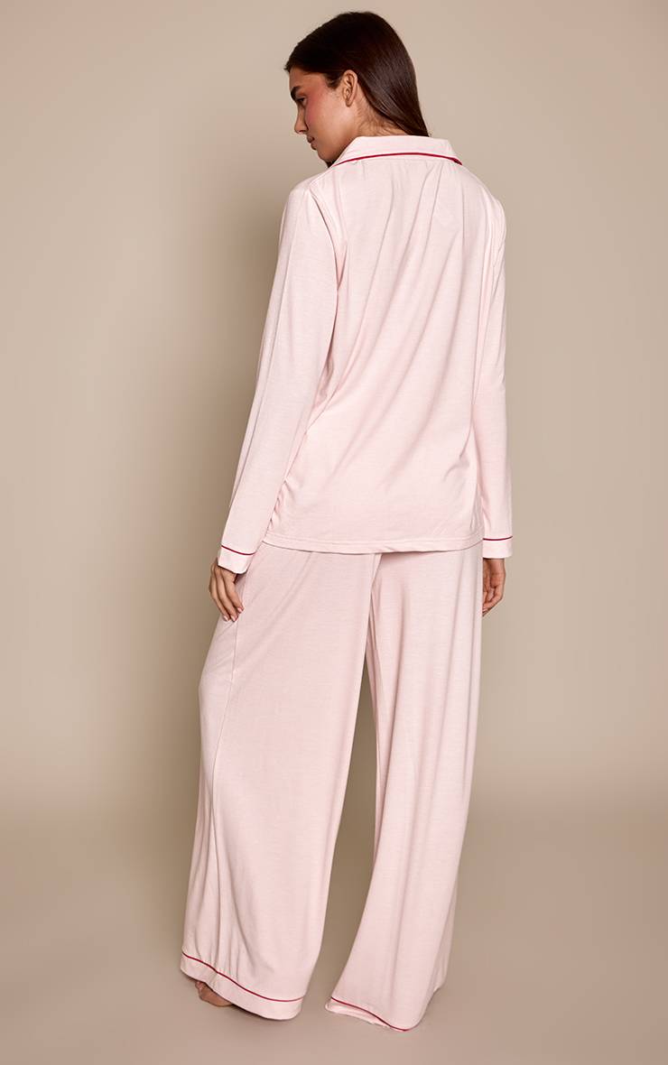 Rose Bébé Ensemble Pyjama En Jersey Doux Avec Passepoil Rouge À Manches Longues Et Pantalon