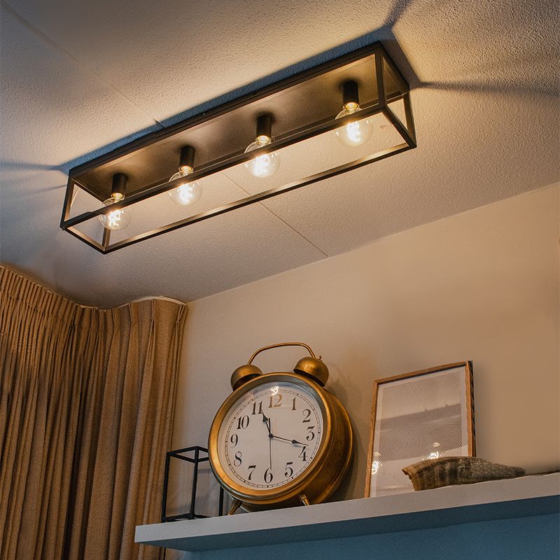 Industriële plafondlamp zwart 99,5 cm 4-lichts - Cage