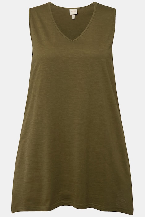 Longtop, Zipfelsaum, A-Linie, V-Ausschnitt, Biobaumwolle